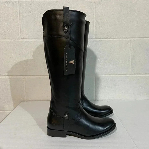 FRYE Melissa Tab Tall Leather Riding Boots Extended Calf(3470110-BKX) 5.5M Black - Picture 4 of 15